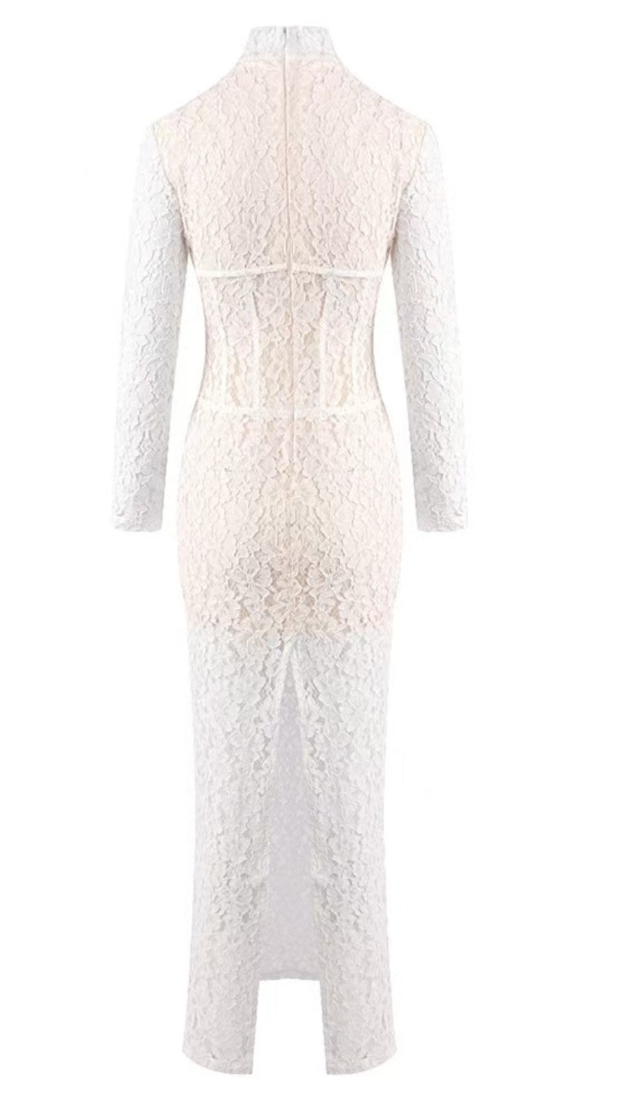 SEDUCTIVE WHITE LACE MOCK NECK MAXI DRESS