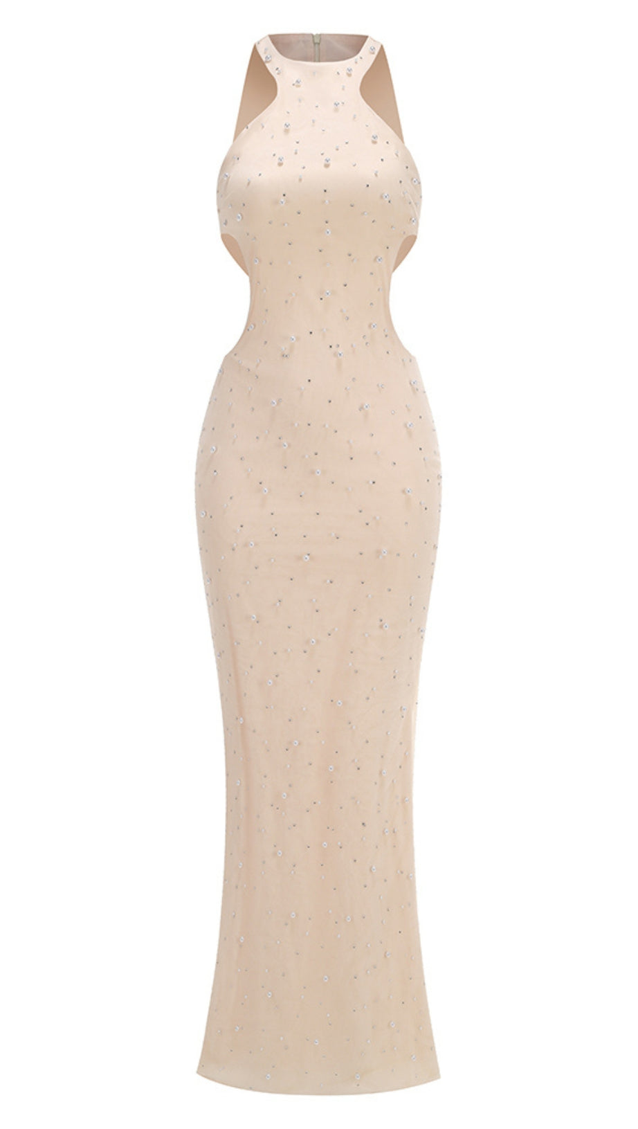 OFF-SHOULDER WAISTED PEARL EMBELLISHED FISHTAIL DRESS
