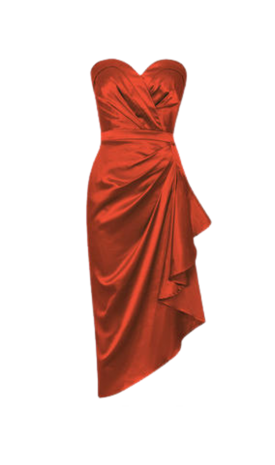 ORANGE STRAPLESS BACKLESS SIDE SPLIT PLEATED MIDI DRESS