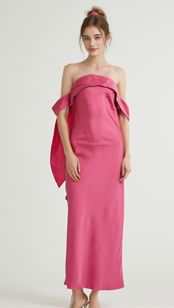 AIIZIE YASMIN OFF-SHOULDER SATIN MIDI DRESS - product image