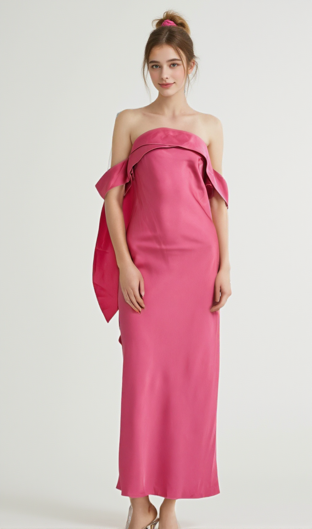 YASMIN OFF-SHOULDER SATIN MIDI DRESS