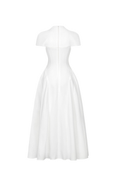 MYRNA SQUARE NECKLINE A-LINE MIDI DRESS IN WHITE