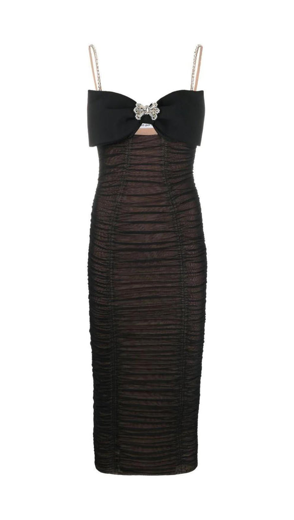 AIIZIE BOW POWER MESH MIDI DRESS IN BLACK - product image