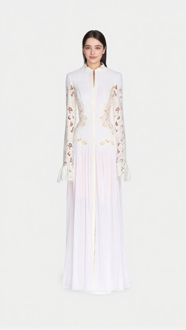 AIIZIE LACE EMBROIDERED HOLLOW MAXI DRESS IN WHITE - product image