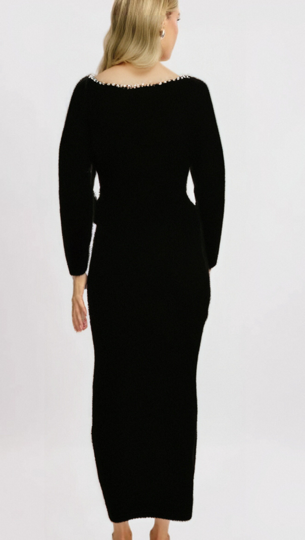 AIIZIE ALISON BLACK CRYSTAL-EMBELLISHED VELVET MAXI DRESS - product image