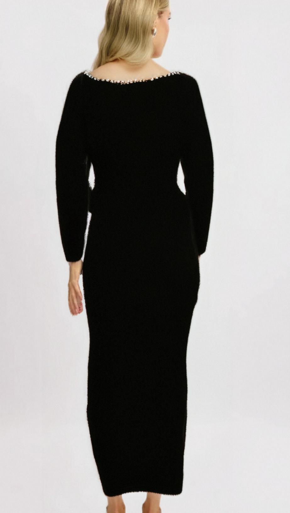 ALISON BLACK CRYSTAL-EMBELLISHED VELVET MAXI DRESS