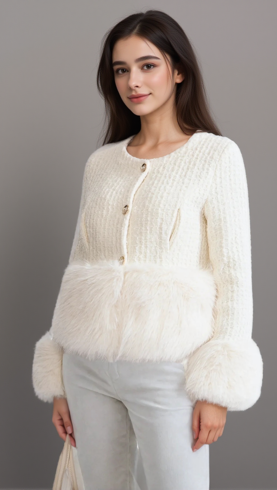 Tweedjacke mit Kunstpelz-Akzenten