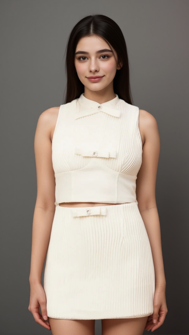 AIIZIE FLAMINIA WHITE BOW-EMBELLISHED TOP & SKIRT MATCHING SET - product image