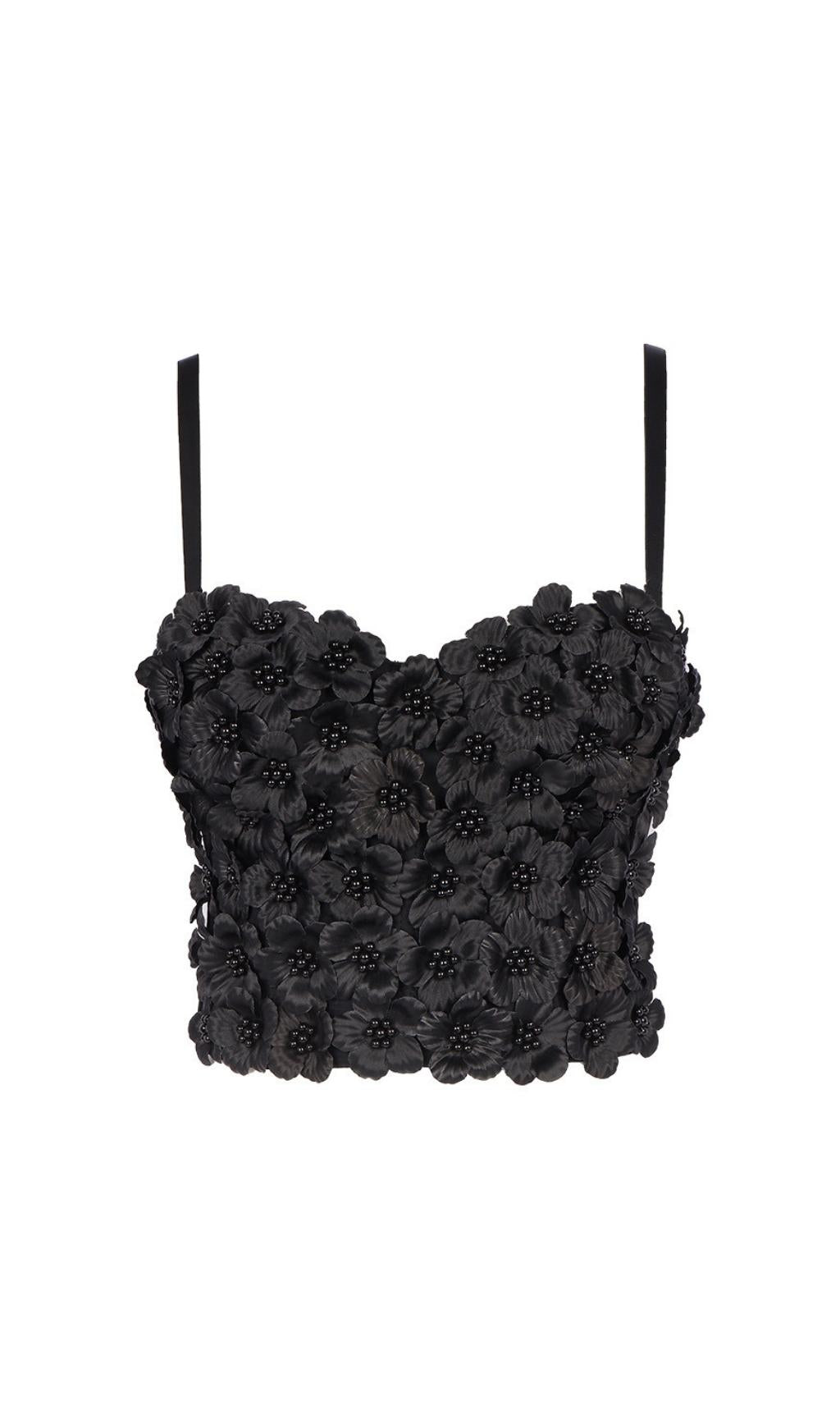 TOP IN CRISTALLO CON FIORE ROSA