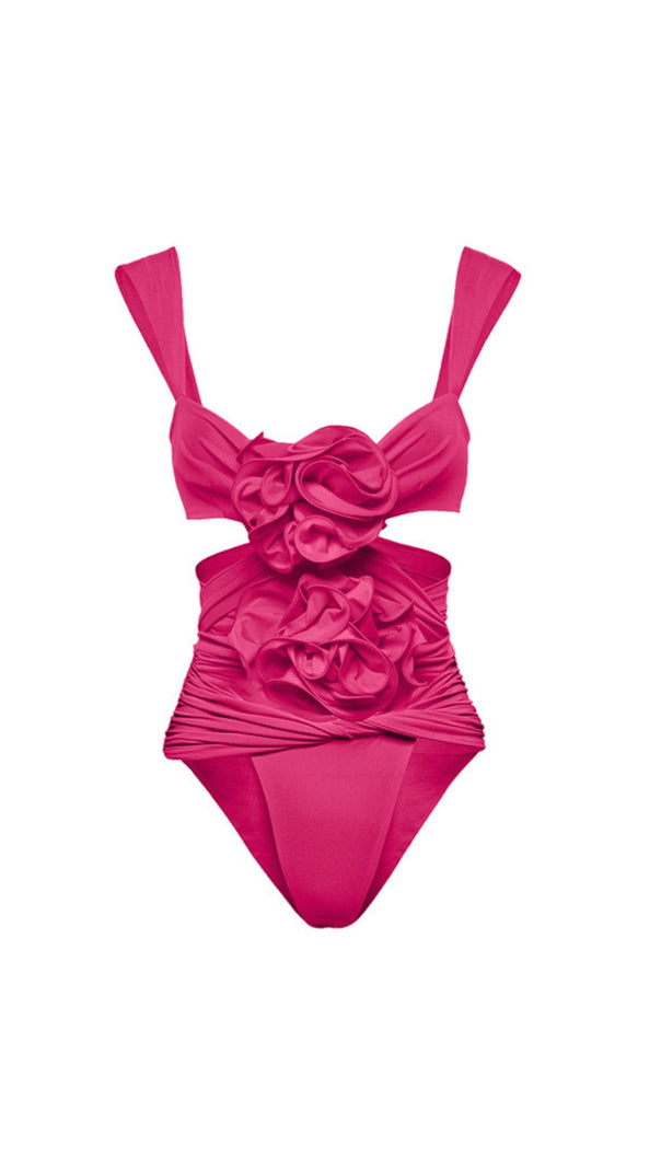 AIIZIE PINK 3D FLOWER ONE PIECE SWIMSUIT AND SKIRT - product image