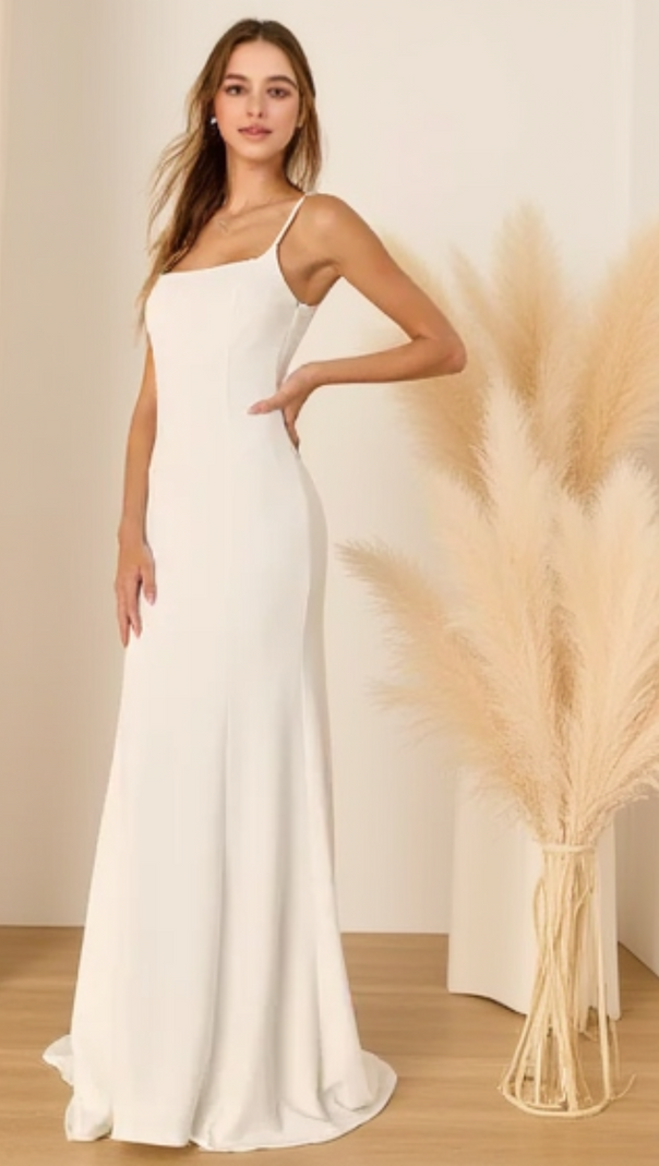 AIIZIE BLESSED ROMANCE WHITE SLEEVELESS BUTTON BACK MERMAID MAXI DRESS - product image
