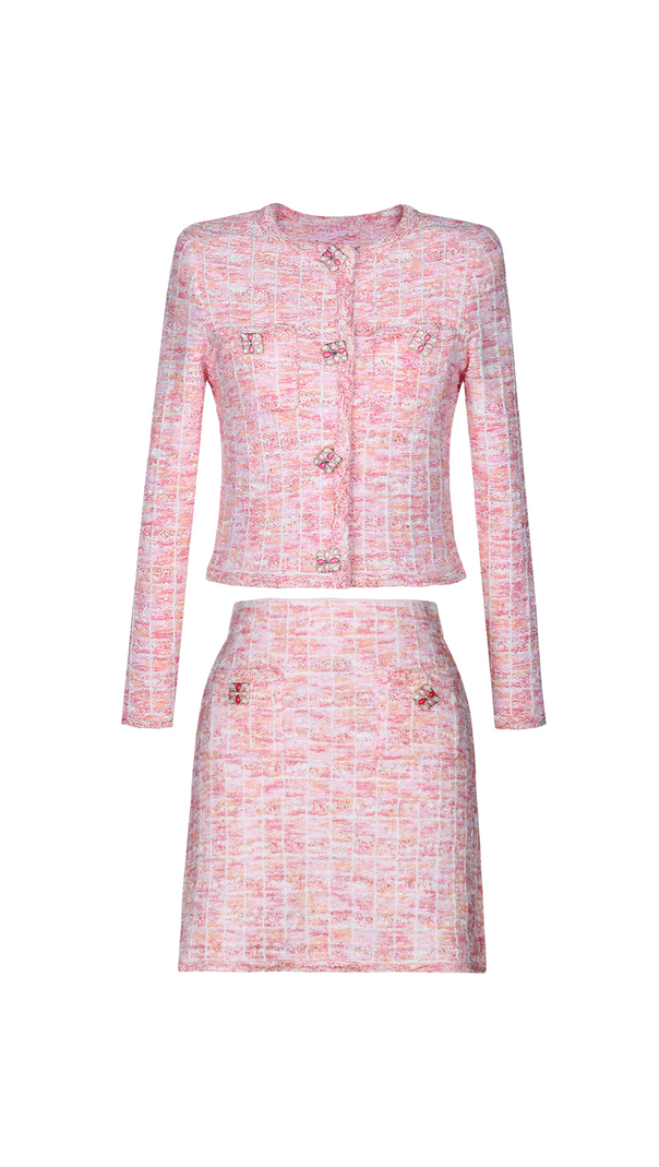 AIIZIE PINK CHECK KNIT CARDIGAN - product image