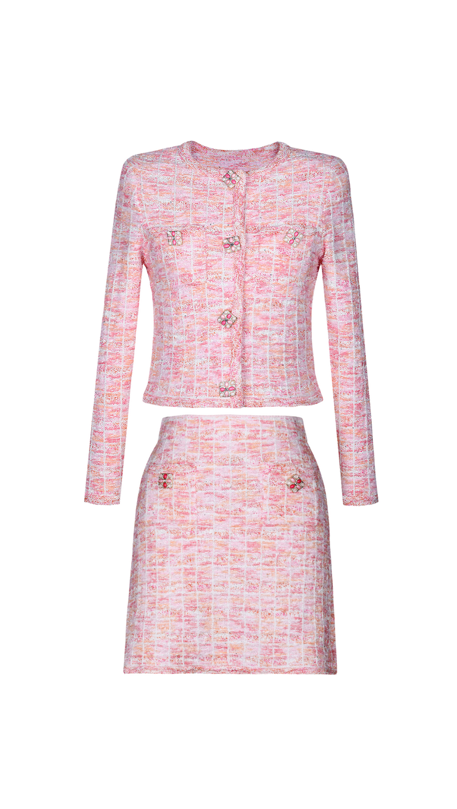 CARDIGAN IN MAGLIA A QUADRI ROSA