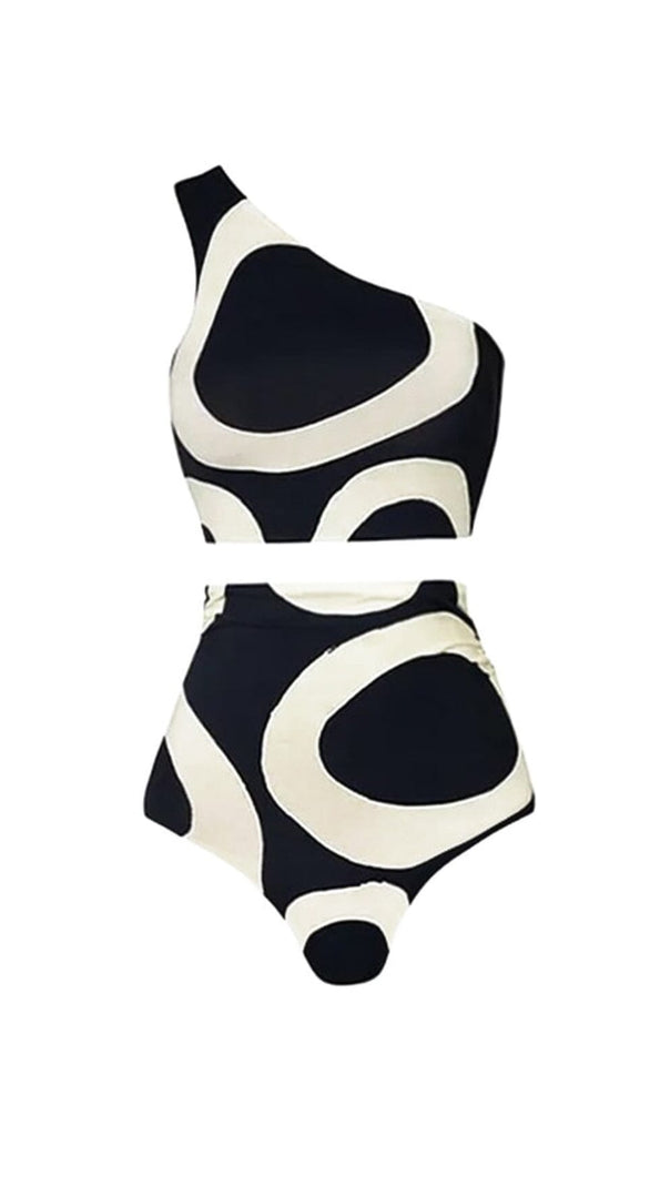 AIIZIE ONE SHOULDER PRINT SPLIT BIKINI SWIMSUIT AND SARONG - product image