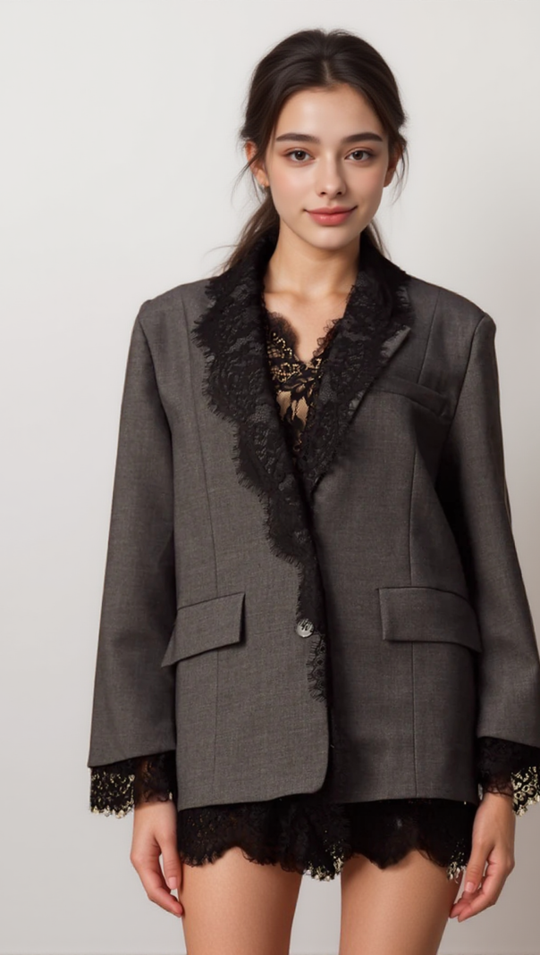 AIIZIE DIANTHE GREY LACE-PANEL BLAZER - product image