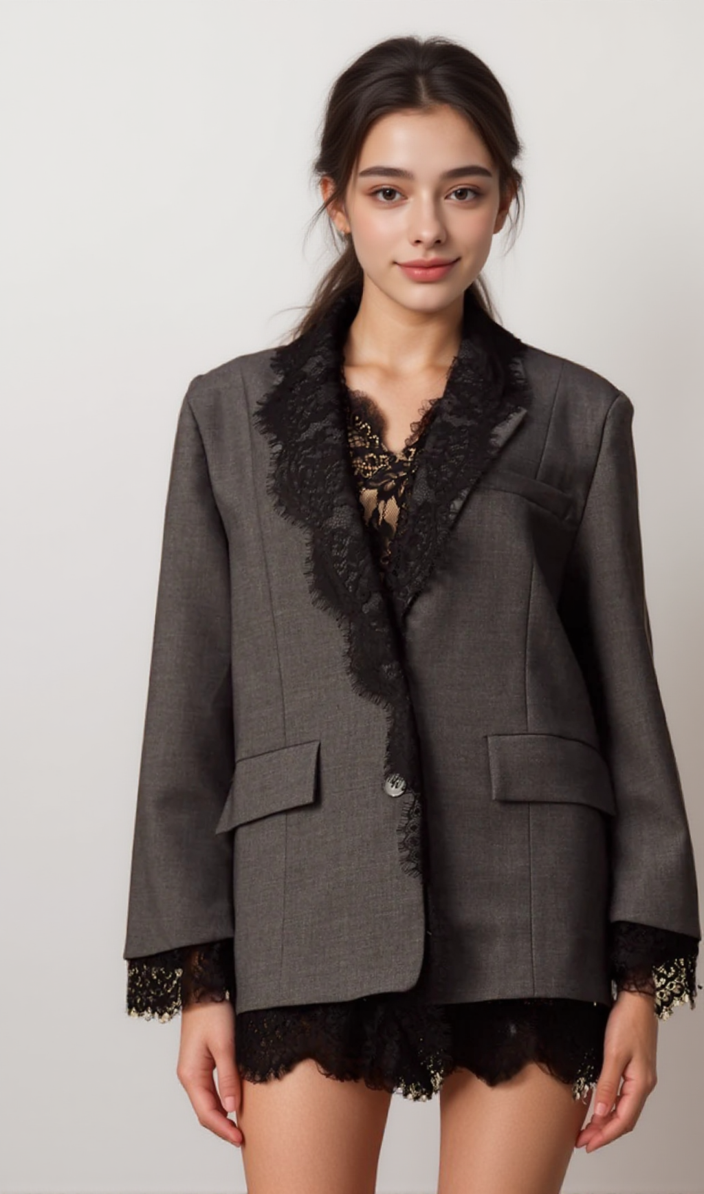 AIIZIE DIANTHE GREY LACE-PANEL BLAZER - product image
