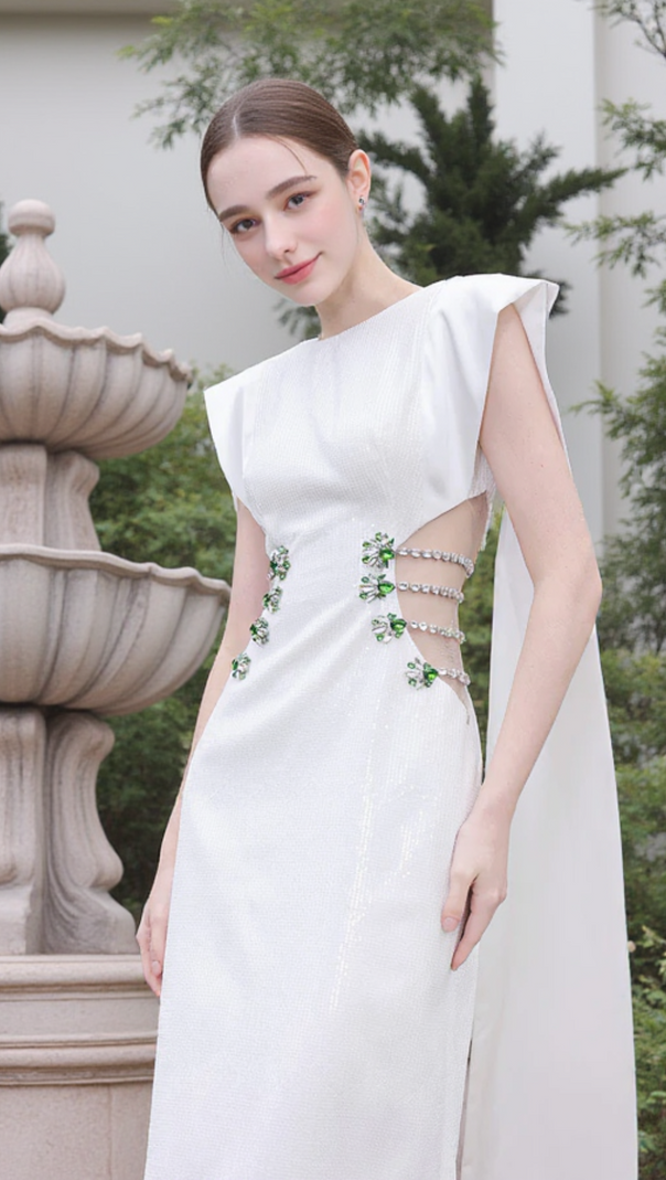 AIIZIE STUNNER SHEATH SYMMETRIC FLAP SEQUIN MAXI DRESS - product image