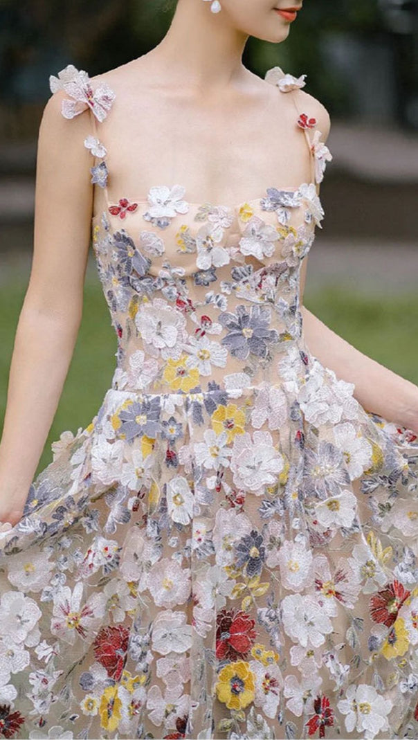 AIIZIE Jansje Enchanted Floral Appliqué Maxi Dress - Romantic Strappy Gown for Women - product image