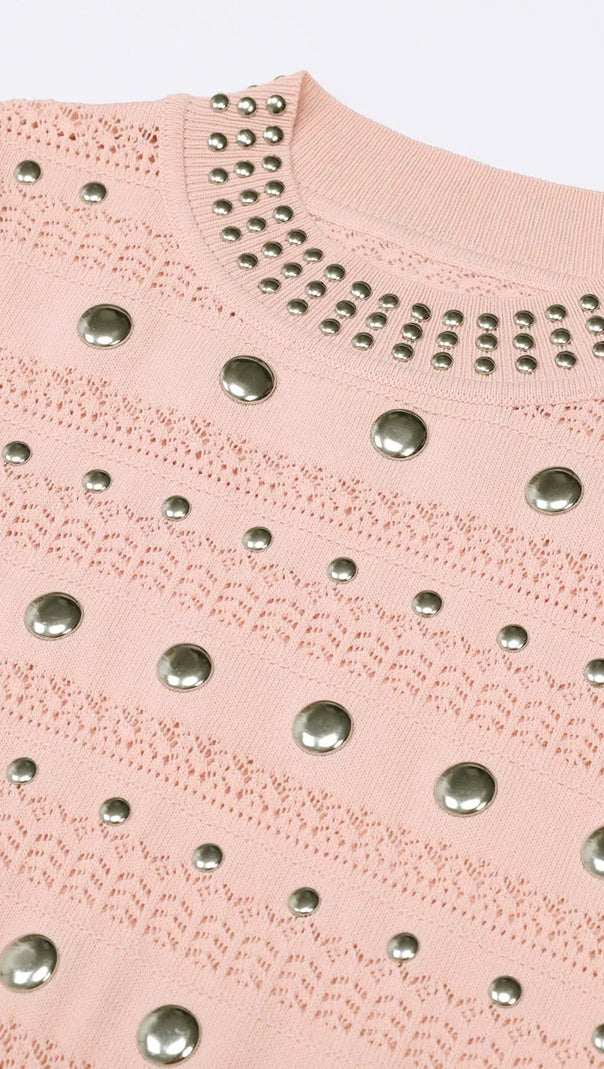 AIIZIE Jake Glamorous Embellished Studded Knit Midi Dress - product image