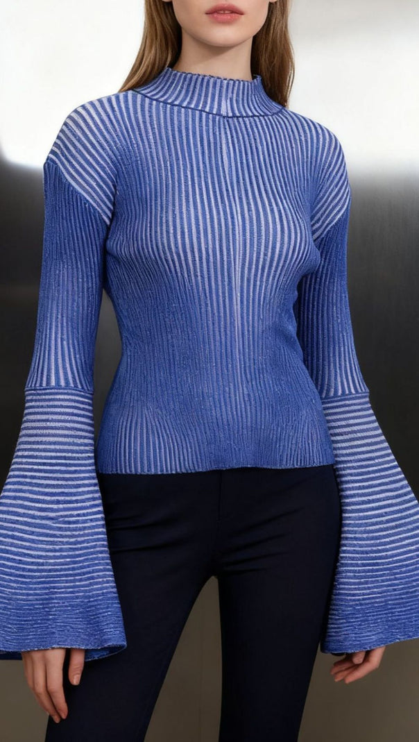 AIIZIE Janli Ribbed Striped Bell Sleeve Sweater - Chic Knit Top - product image