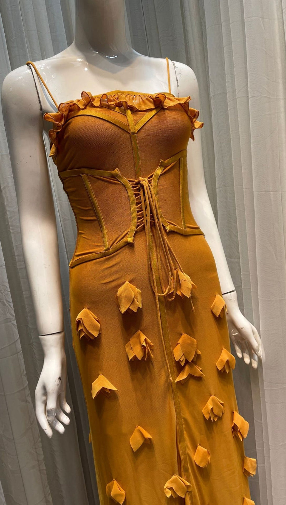 CARYS STRAPPY PETAL MAXI DRESS IN YELLOW