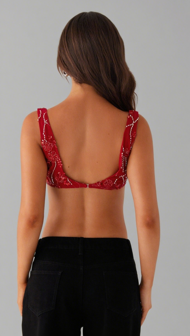AIIZIE MERCER SEQUIN BRALETTE - RED - product image