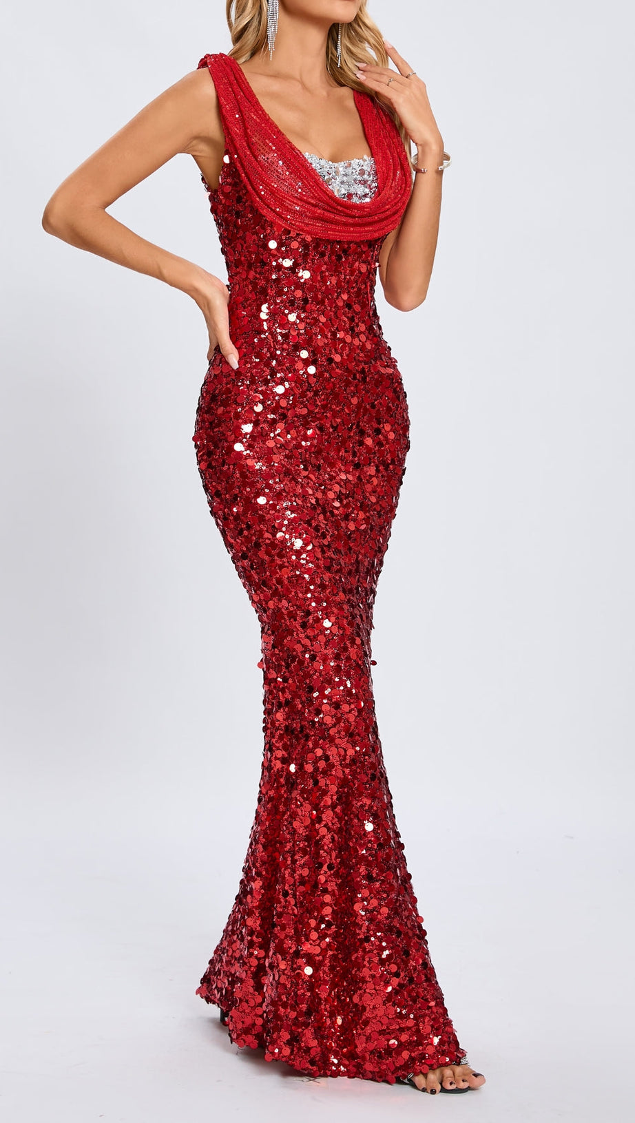 ärmelloses Maxikleid mit Pailletten in Rot