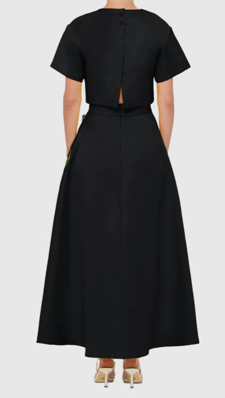 INDIE APPLIQUÉ SLEEVE IRIS PRINT SET IN BLACK