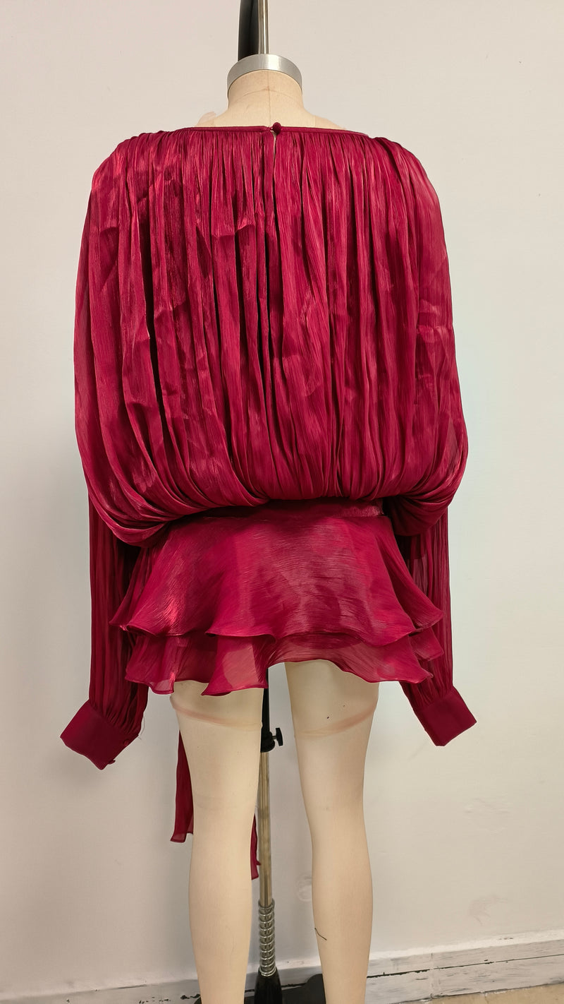 Red Long Sleeve Tie Mini Dress