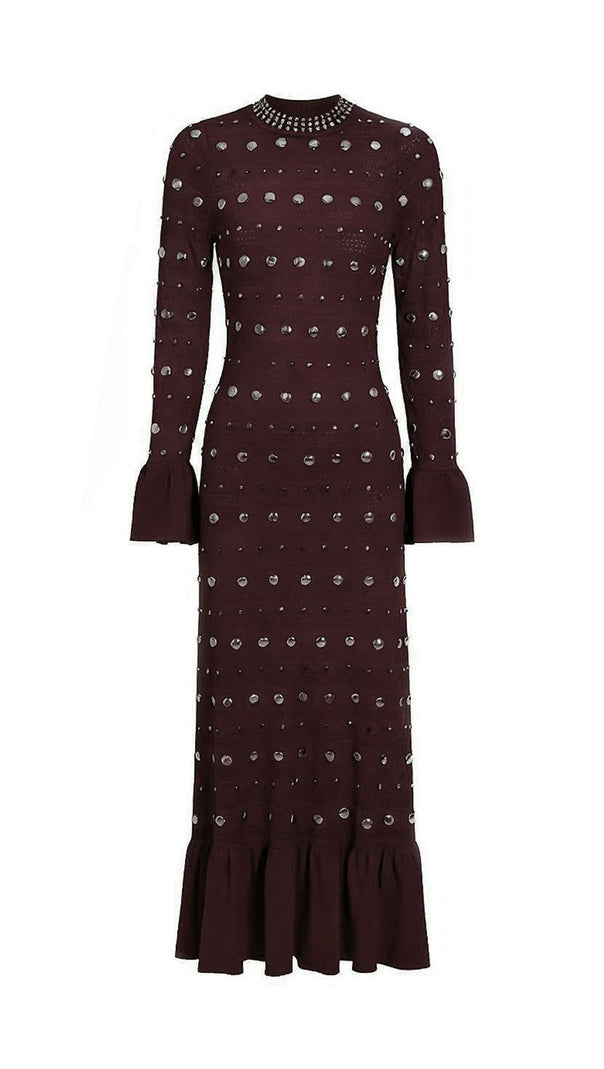 AIIZIE Jake Glamorous Embellished Studded Knit Midi Dress - product image