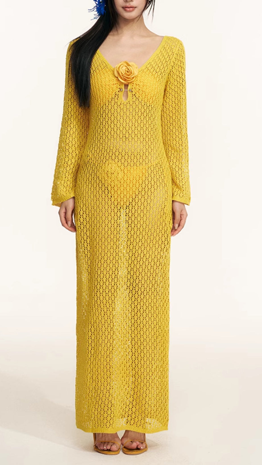 DILLAN YELLOW FLOWER THREE-PIECE SWIMSUIT