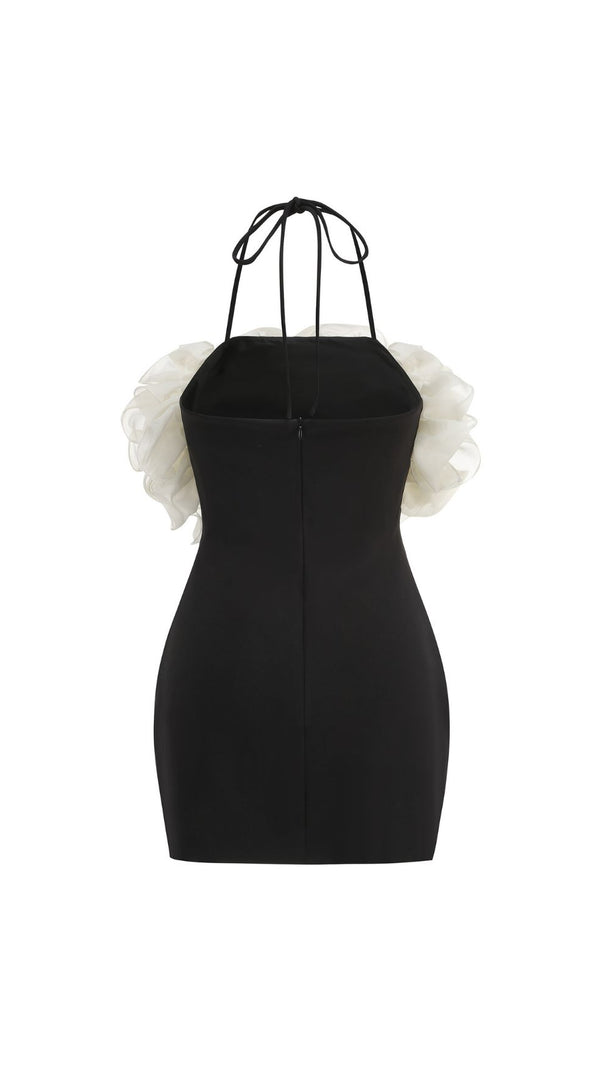 AIIZIE Jameela Black Halter Ruffle Mini Dress - Chic Cocktail & Party Attire - product image