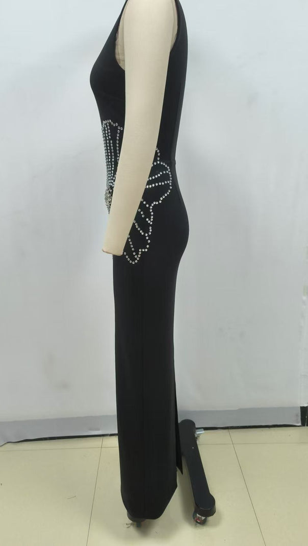 AIIZIE SLEEVELESS STRAIGHT-LEG FLOWER MAXI DRESS BLACK - product image