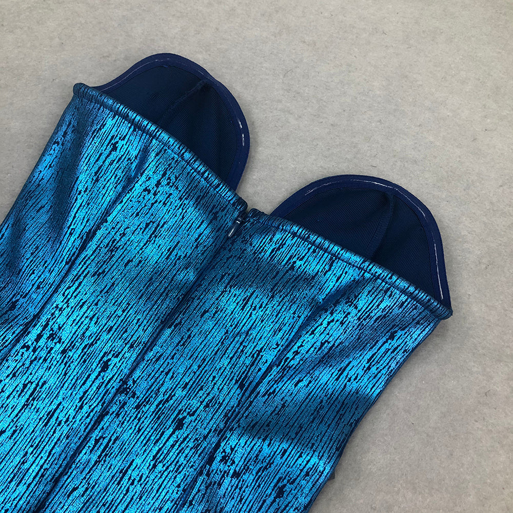 AIIZIE STRAPLESS CRYSTAL WOODGRAIN FOIL PRINT MAXI DRESS BLUE - product image