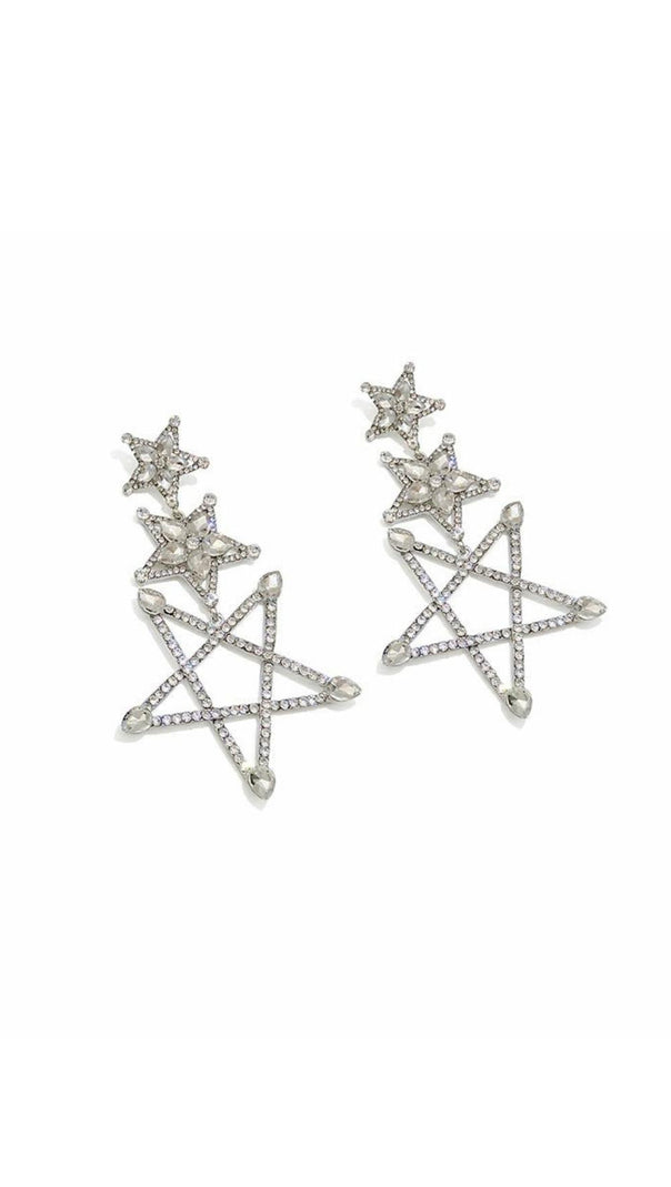 AIIZIE DAZZLING SILVER RHINESTONE STAR DANGLE EARRINGS - product image