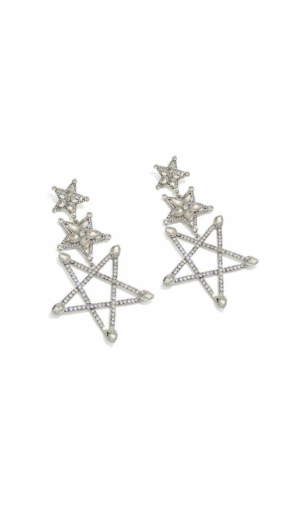 DAZZLING SILVER RHINESTONE STAR DANGLE EARRINGS