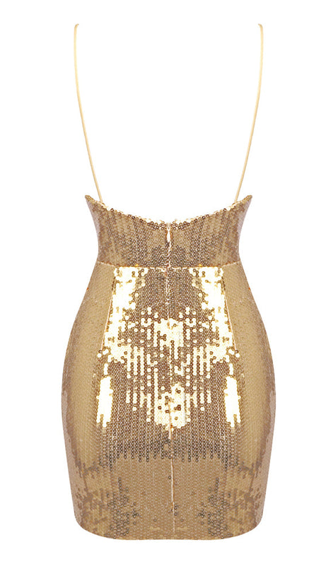 Drapiertes Tüll-Minikleid mit Pailletten in Gold