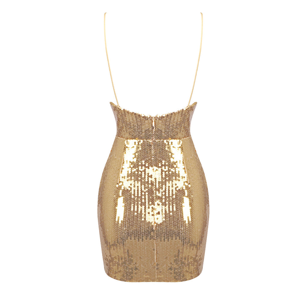 AIIZIE DRAPED SEQUINED TULLE MINI DRESS IN GOLD - product image