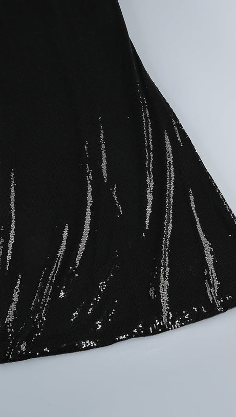 Vivien – Schulterfreies Maxi-Ballkleid mit Pailletten in Schwarz