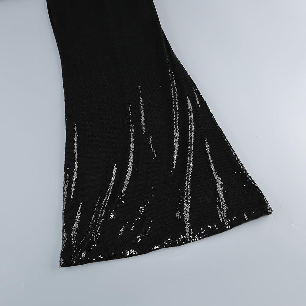AIIZIE VIVIEN OFF-SHOULDER SEQUIN PROM MAXI DRESS IN BLACK - product image