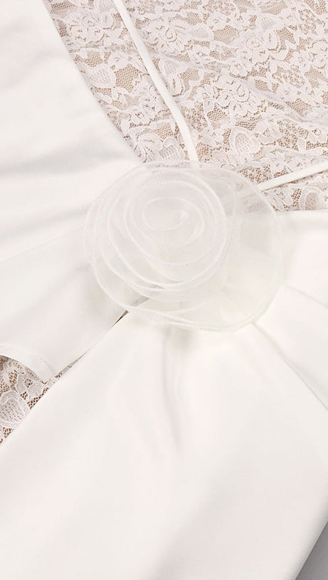 Jazmín Ethereal White Lace & Satin Maxi Dress - Modern Bridal, Gala & Special Occasion Gown