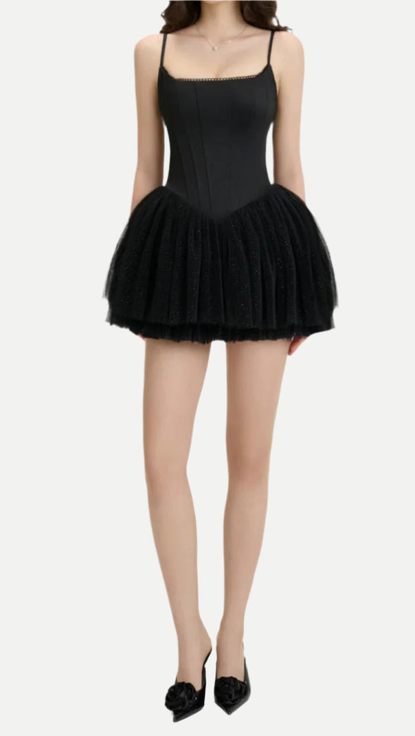 AIIZIE CELESTE LACE BOWKNOT BACKLESS MINI DRESS IN BLACK - product image