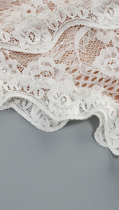 ZANNA WHITE HIGH NECK EMBROIDERED LACE BODYSUIT