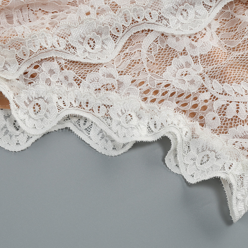 AIIZIE ZANNA WHITE HIGH NECK EMBROIDERED LACE BODYSUIT - product image