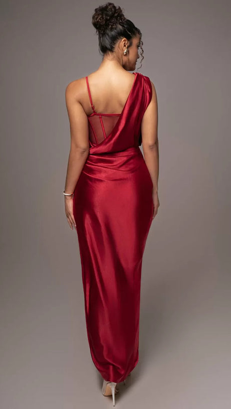 RED ANASTACIA DRAPE MAXI DRESS