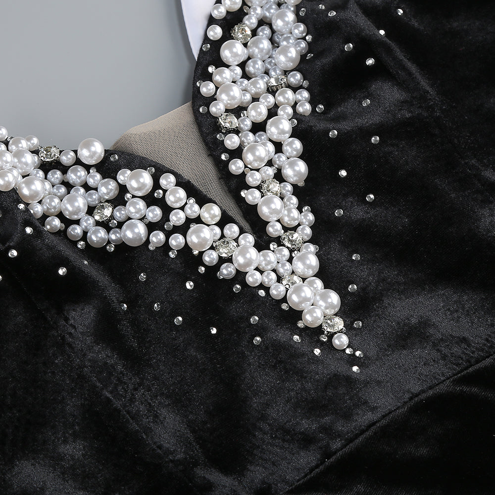 AIIZIE EMBROIDERED WITH WHITE PEARLS MAXI DRESS IN BLACK - product image