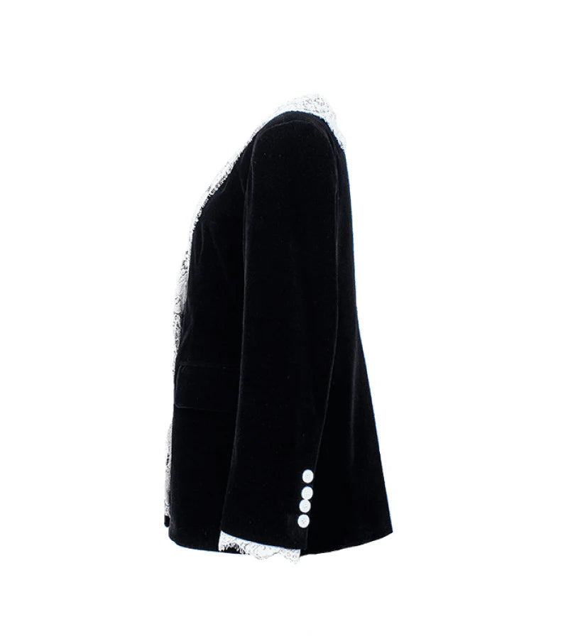 AIIZIE LACE-NECK VELVET BLAZER IN BLACK - product image
