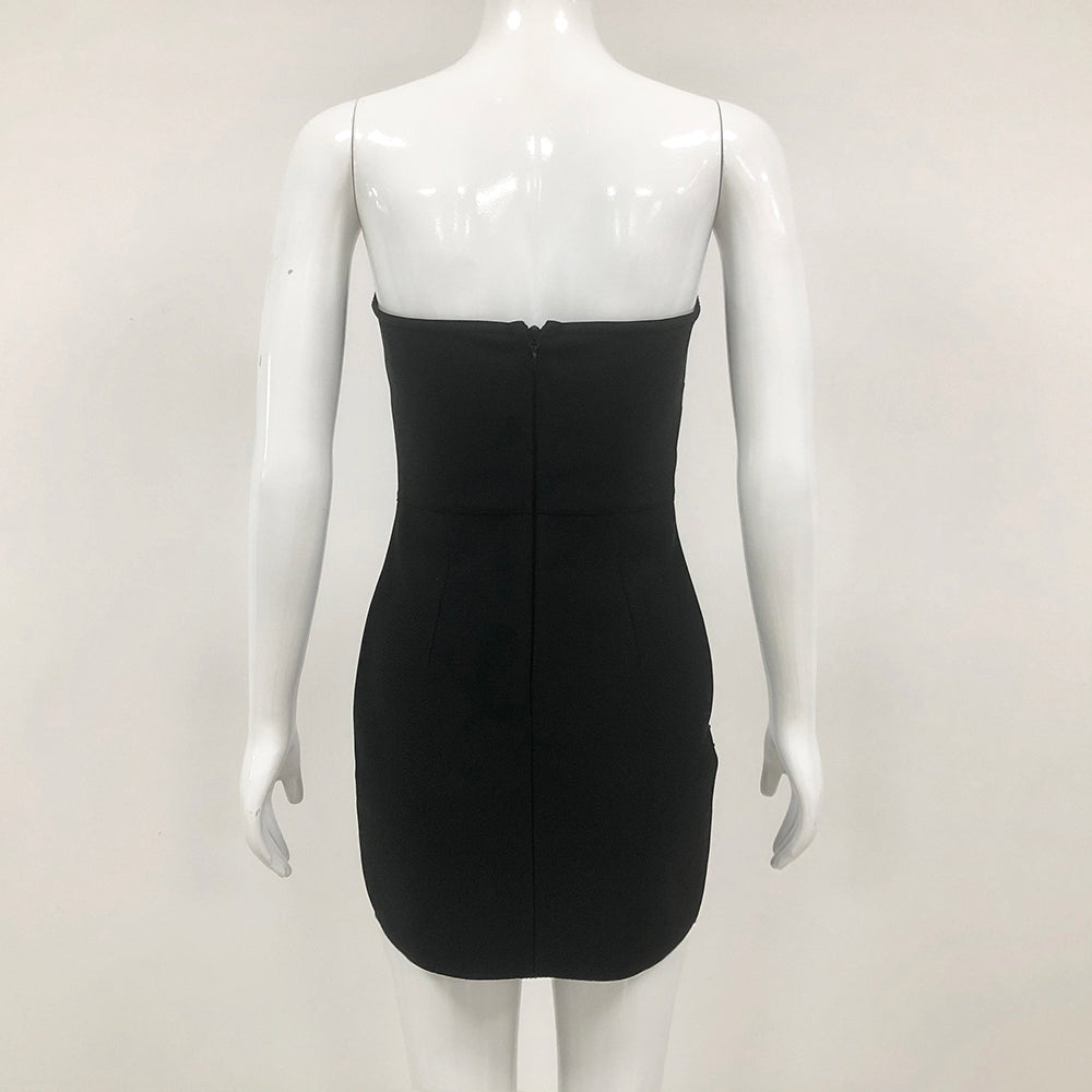 AIIZIE MULTICOLOR-CRYSTAL EMBELLISHED BLACK STRAPLESS MINI DRESS - product image