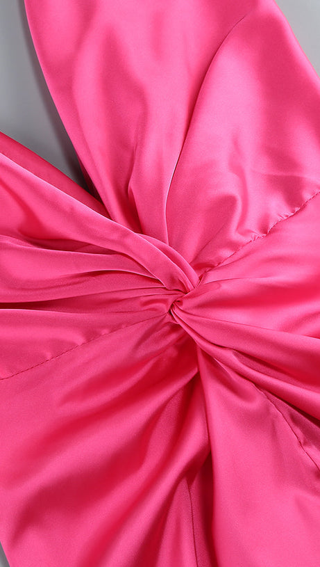 GISELLE RUCHED DRAPED BODYCON MAXI DRESS IN HOT PINK