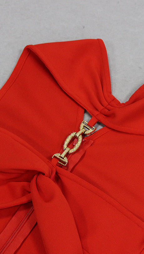 CUT OUT KNIT BANDAGE MIDI DRESS IN RED